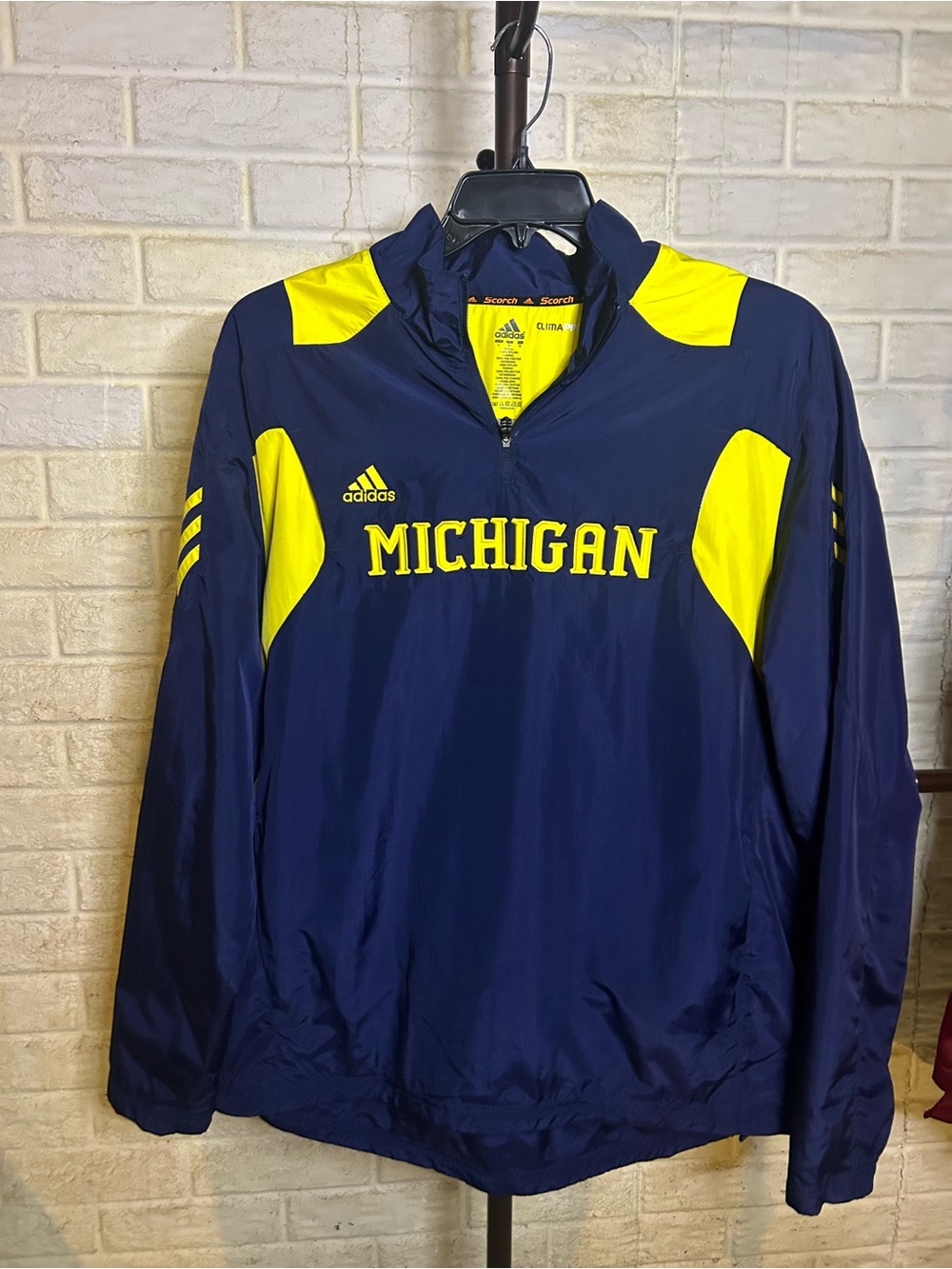 adidas Navy and Yellow Michigan Pullover Windbreaker